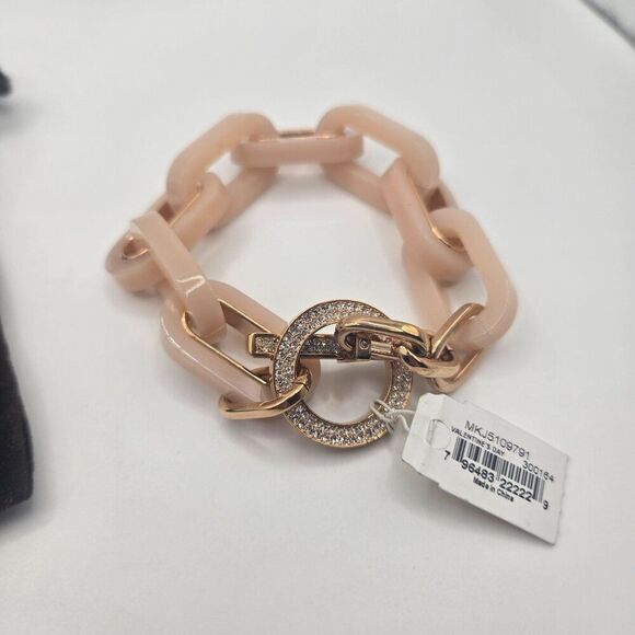 New Michael Kors Rose Gold Acetate Chain Link Toggle Bracelet Valentines - Picture 3 of 4